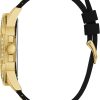 GUESS Comfortable Gold-Tone Black Stain Resistant Silicone Watch with Crystal Embellished Day, Date + 24 Hour Military/Int'l Time. Color: Black (Model: U1132G1) stain resistant silicone