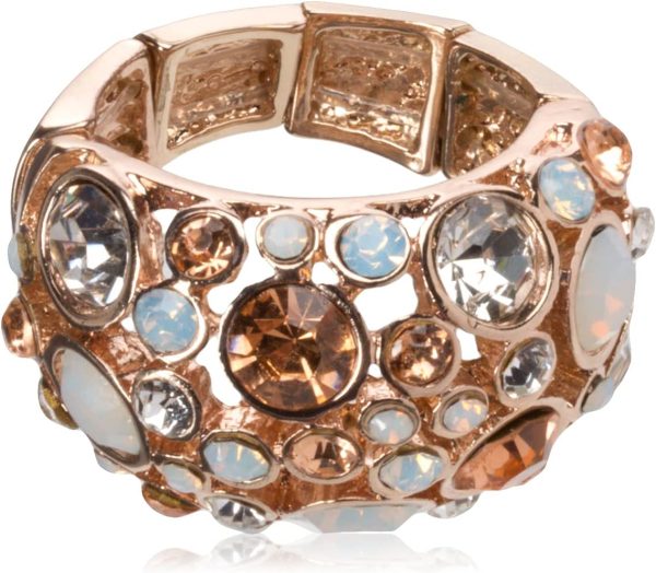 GUESS "Basic" Rose Gold Domed Multi-Stone Adjustable Ring, Size 7-9-0