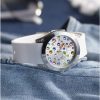 GUESS Silver-Tone + White Stain Resistant Silicone Multi-Colored Crystal Watch. Color: White (Model: U1059L1) silver-tone white stain