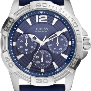 GUESS Iconic Blue Stainless Steel Stain Resistant Silicone Watch guess iconic blue stainless steel stain resistant silicone watch with day