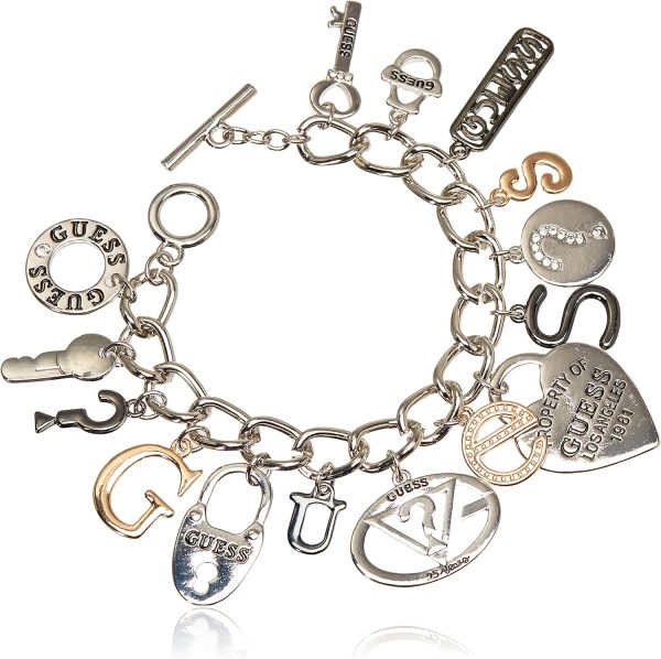 GUESS "Basic Mixed Metal Logo Charm Toggle Charm Bracelet-1