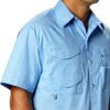 Columbia Camicia Uomo Blu Maniche Corte Cotone Pesca