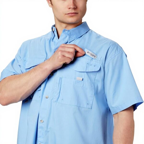 Columbia Camicia Uomo Blu Maniche Corte Cotone Pesca