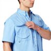 Columbia Camicia Uomo Blu Maniche Corte Cotone Pesca