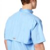 Columbia Camicia Uomo Blu Maniche Corte Cotone Pesca