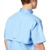 Columbia Camicia Uomo Blu Maniche Corte Cotone Pesca