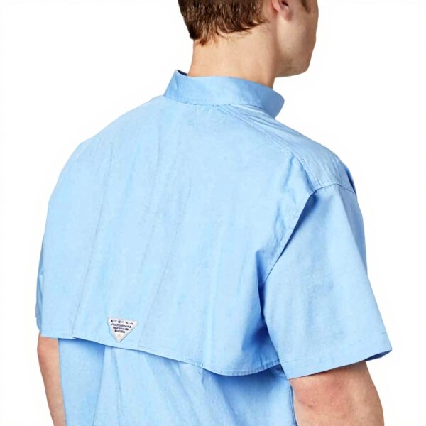 Columbia Camicia Uomo Blu Maniche Corte Cotone Pesca