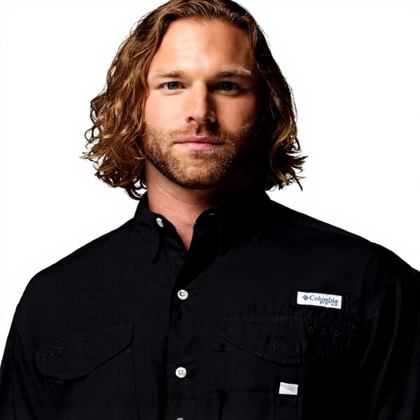 Camicia Columbia Uomo Cotone Pesca Maniche Corte Nero