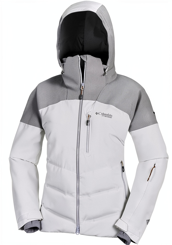 'Donna che indossa la giacca Columbia Powder Keg II Down durante un'escursione in montagna'