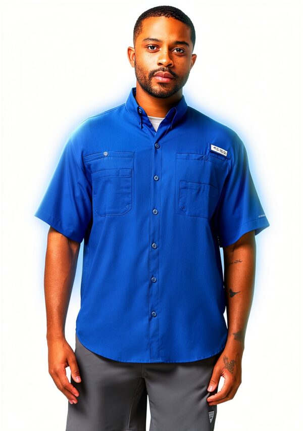 Columbia Camicia Uomo Maniche Corte Blu Vivo Sportiva