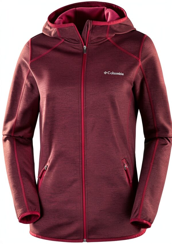 Columbia Piumino Donna Cappuccio Pile Escursionismo Rosso